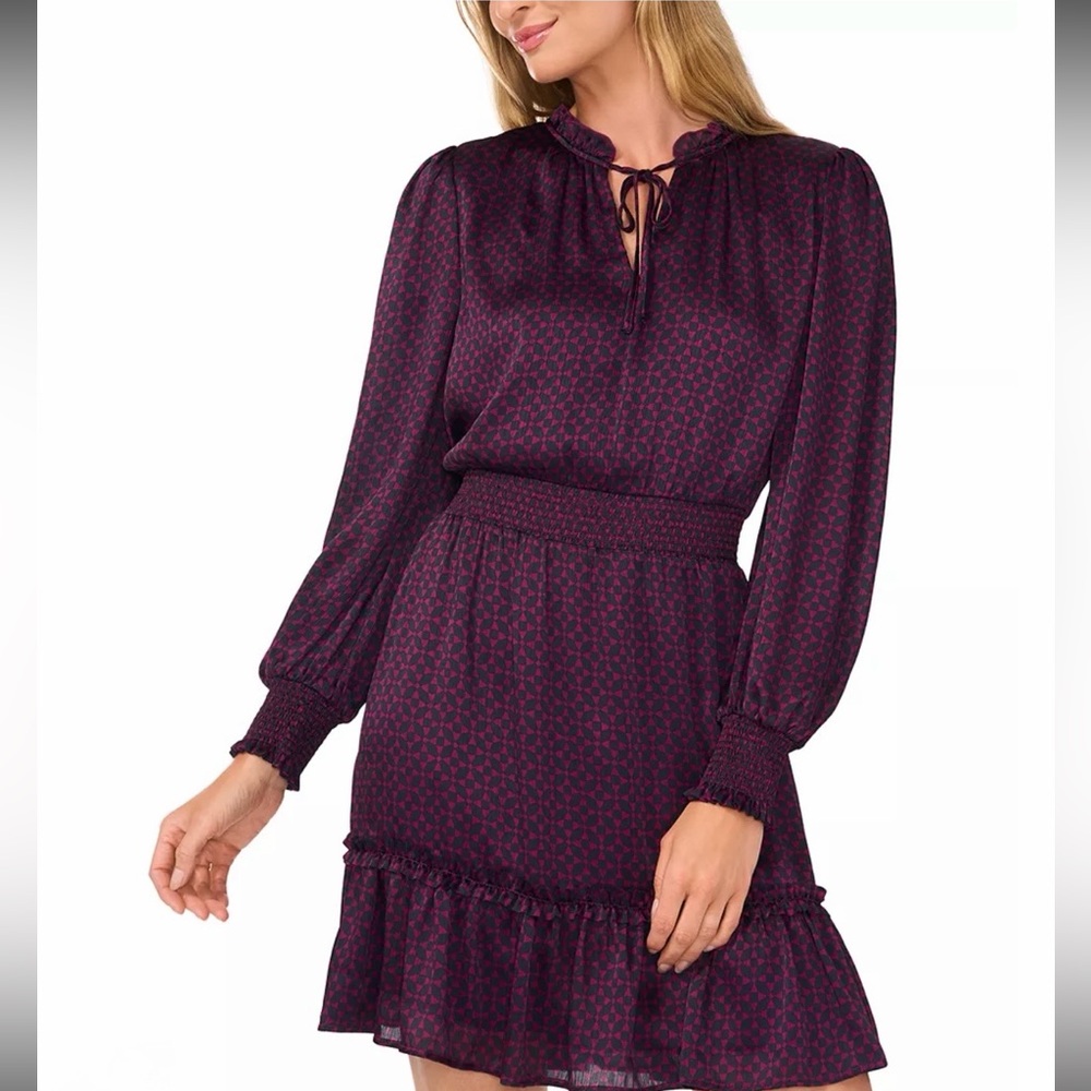 CECE DUPRAZ Ruffle Tie Neck Long Sleeve Dress - Meadow Green Size M